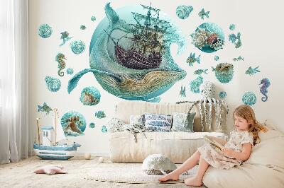 Muurstickers 60x71 Onderwaterkoninkrijk met een tekenfilmschip
