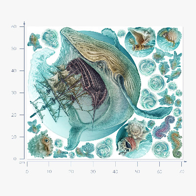 Muurstickers 60x71 Onderwaterkoninkrijk met een tekenfilmschip