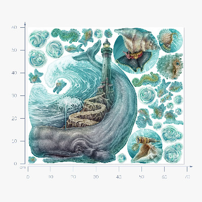 Muurstickers 60x69 Een onderwatersprookje van een vuurtoren in pasteltinten