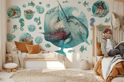 Muurstickers 60x62 Een sprookjesachtige zeewereld met tekenfilmdieren