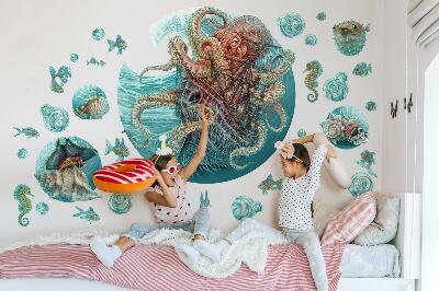 Muurstickers 60x70 De sprookjesachtige zeewereld van octopussen en schepen