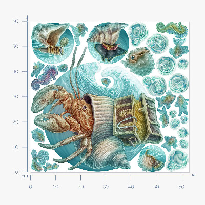 Muurstickers 60x63 Onderwaterland van krabben in pastelstijl