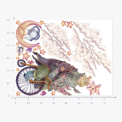 Muurstickers 60x77 De pastelkleurige dierenwereld in tekenfilmvorm