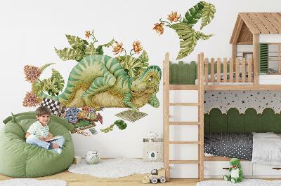 Muurstickers 60x78 Dinosauruspatroon met bladeren en bloemen in pastelkleuren