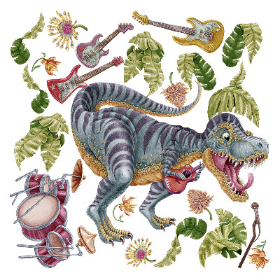 Muurstickers 60x89 Muzikale dinosaurussen in pastelkleuren