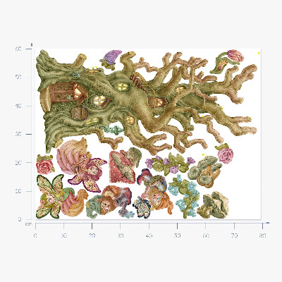 Muurstickers 60x79 Bosfeeënwezens en pastelkleurig huis
