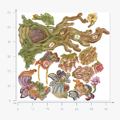 Muurstickers 60x62 Boswezens en een pastelkleurig boomhuis