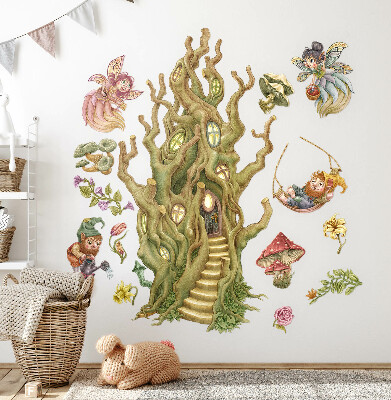Muurstickers 60x80 Boswezens en pastelkleurige boomhutten