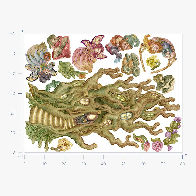 Muurstickers 60x80 Boswezens en pastelkleurige boomhutten