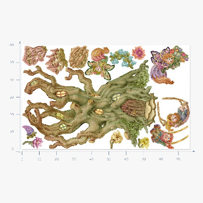 Muurstickers 60x96 Bosmagie: Feeënkabouters en een pastelkleurig huis