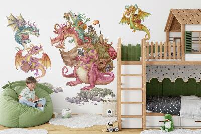 Muurstickers 60x80 Sprookjesachtige draken in pasteltinten