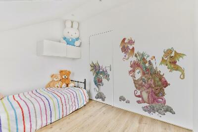 Muurstickers 60x80 Sprookjesachtige draken in pasteltinten