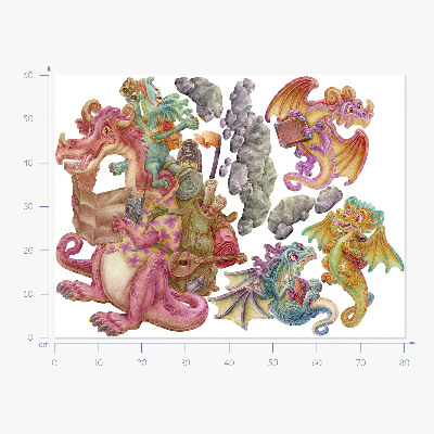 Muurstickers 60x80 Sprookjesachtige draken in pasteltinten