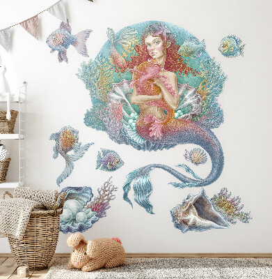 Muurstickers 60x60 Zeemeermin in pastelkleurige onderwaterstijl