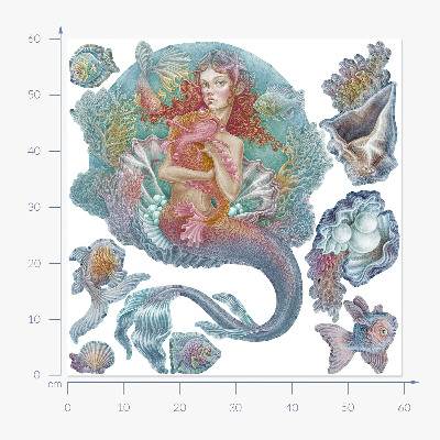 Muurstickers 60x60 Zeemeermin in pastelkleurige onderwaterstijl