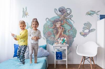 Muurstickers 60x67 Een zeemeermin in pastelstijl