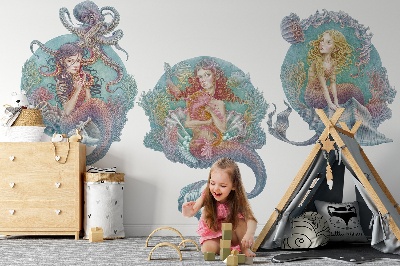 Muurstickers 60x77 Onderwatersprookjes met kleine zeemeerminnen in pastel