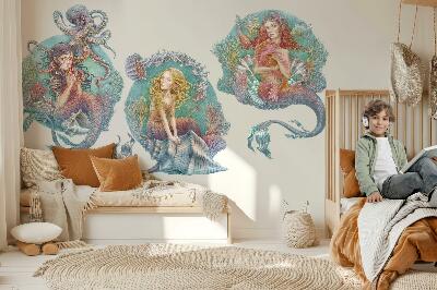 Muurstickers 60x77 Onderwatersprookjes met kleine zeemeerminnen in pastel