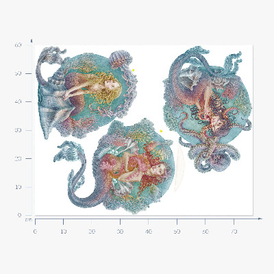 Muurstickers 60x77 Onderwatersprookjes met kleine zeemeerminnen in pastel