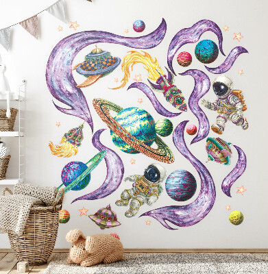 Muurstickers 60x103 Astronautenraketten tegen een pastelkleurige planetaire achtergrond