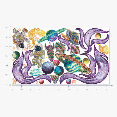 Muurstickers 60x103 Astronautenraketten tegen een pastelkleurige planetaire achtergrond