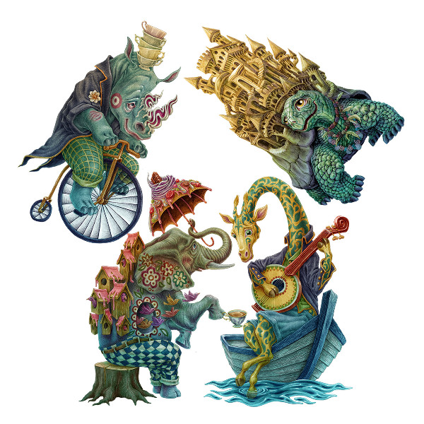 Muur stickers 80x97 Dieren in een magische cartoonstijl