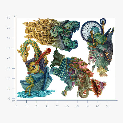 Muur stickers 80x97 Dieren in een magische cartoonstijl