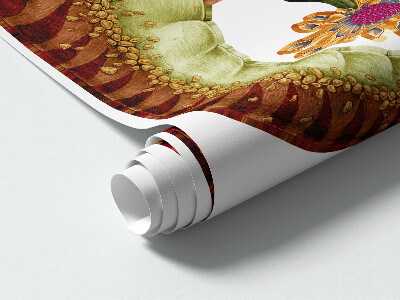 Muur stickers 80x119 Rode dinosaurus met tekeningen en vegetatie