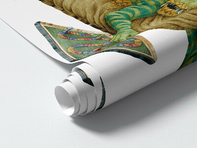 Muur stickers 80x102 Een dinosaurus in cartoonstijl met bladeren en bloemen