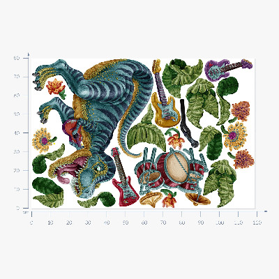 Muur stickers 80x119 Muzikale tekenfilmdinosaurus met instrumenten