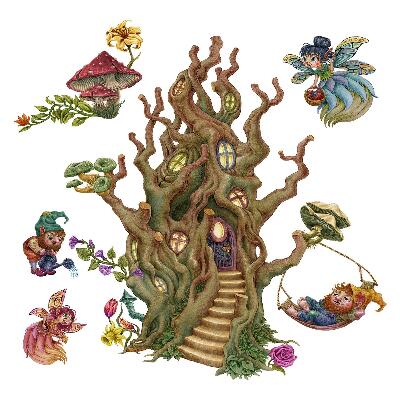Muur stickers 80x106 Boswezens, feeën, kabouters en een boomhut