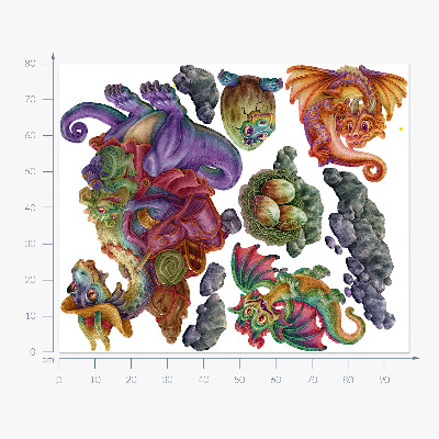 Muur stickers 80x97 Kleurrijke draken sprookjesfamilie in illustratieve stijl