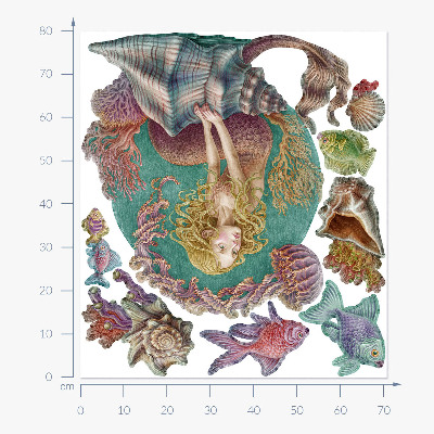 Muur stickers 80x71 Een zeemeermin tussen de schelpen van onderwaterverhalen