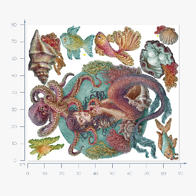 Muur stickers 80x89 Een zeemeermin met een schelp in cartoonstijl