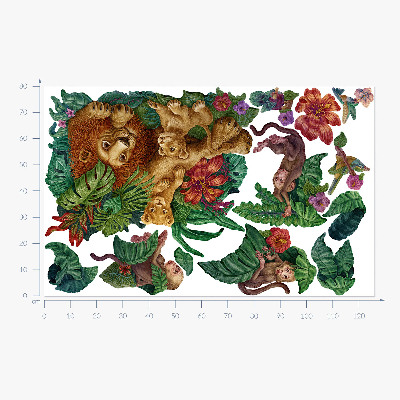 Muur stickers 80x126 Safari exotische beesten in tropische jungle cartoonstijl