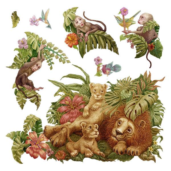 Muur stickers 80x122 Safari exotische dieren in de pastelkleurige jungle