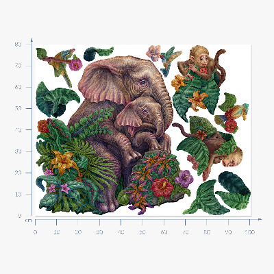 Muur stickers 80x101 Wilde dieren en de tropen in een tekenfilmversie