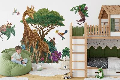 Muur stickers 80x119 Safari met wilde dieren in tekenfilmvorm