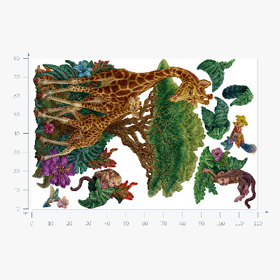 Muur stickers 80x119 Safari met wilde dieren in tekenfilmvorm