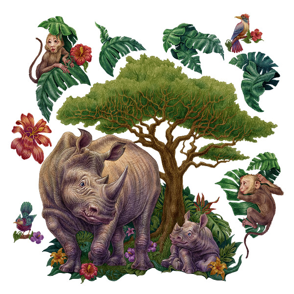 Muur stickers 80x86 Wilde dieren en safarivegetatie in tekeningen