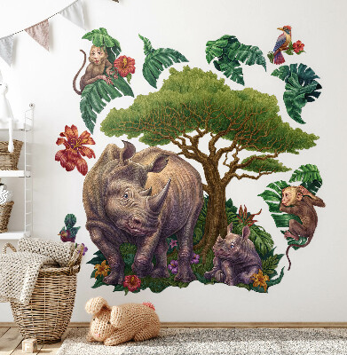 Muur stickers 80x86 Wilde dieren en safarivegetatie in tekeningen