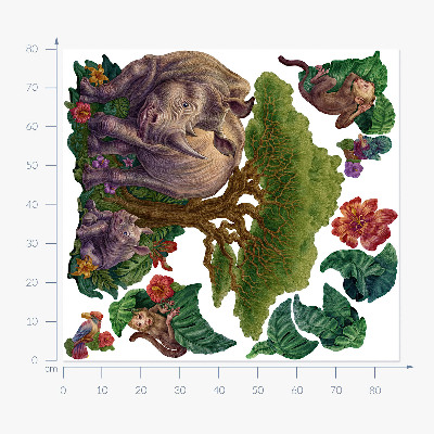 Muur stickers 80x86 Wilde dieren en safarivegetatie in tekeningen