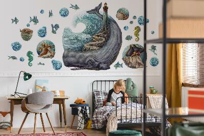 Muur stickers 80x94 Een onderwatersprookje met een lantaarn en dieren