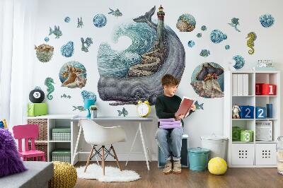 Muur stickers 80x94 Een onderwatersprookje met een lantaarn en dieren