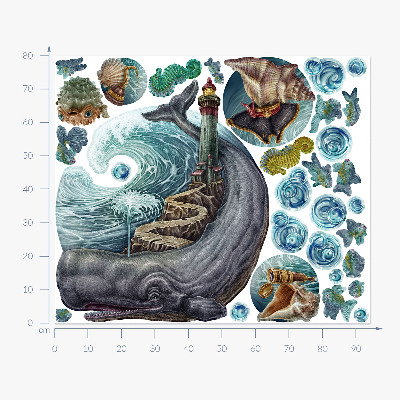 Muur stickers 80x94 Een onderwatersprookje met een lantaarn en dieren