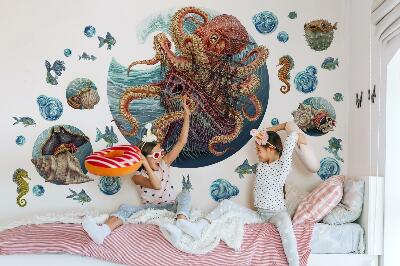 Muur stickers 80x96 Een sprookjesachtige onderwaterwereld met een octopus en een schip