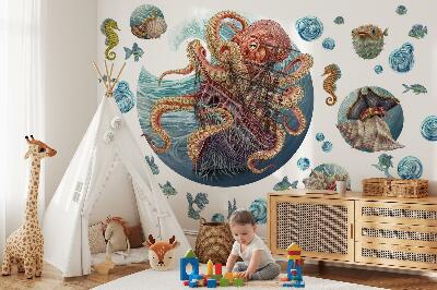 Muur stickers 80x96 Een sprookjesachtige onderwaterwereld met een octopus en een schip