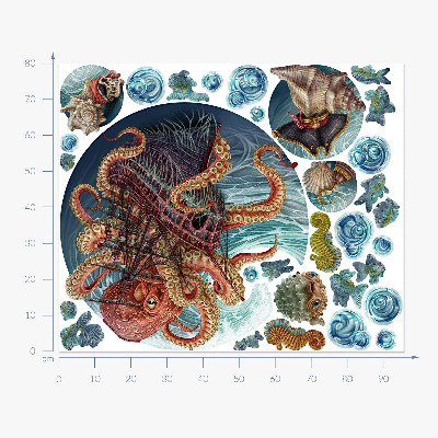 Muur stickers 80x96 Een sprookjesachtige onderwaterwereld met een octopus en een schip