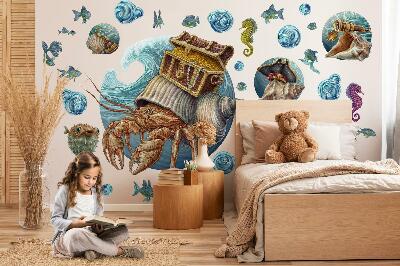 Muur stickers 80x87 Een onderwatersprookje met krabben in tekenfilmstijl