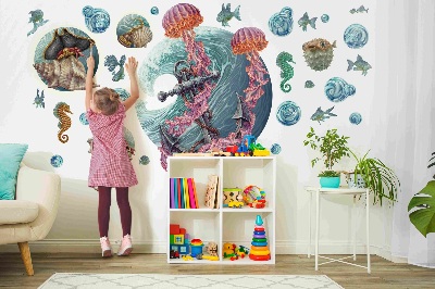 Muur stickers 80x86 Een onderwatersprookje met zeekwallen in de tekening